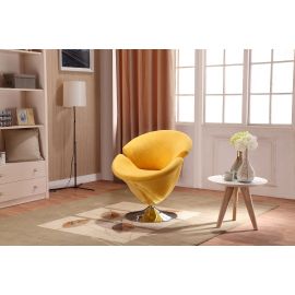 Manhattan Comfort Tulip Yellow and Polished Chrome Velvet Swivel Accent Chair (Set of 2)