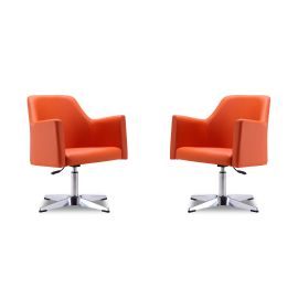 Manhattan Comfort Pelo Orange and Polished Chrome Faux Leather Adjustable Height Swivel Accent Chair (Set of 2)
