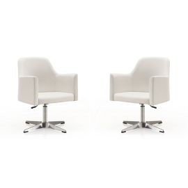 Manhattan Comfort Pelo White and Polished Chrome Faux Leather Adjustable Height Swivel Accent Chair (Set of 2)