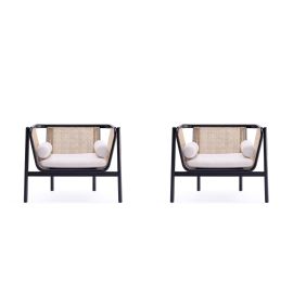 Versailles Accent Chair in Black x  Natural Cane and Cream - Set of 2
