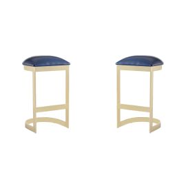 Manhattan Comfort Aura 28.54 in. Blue and Polished Brass Stainless Steel Bar Stool (Set of 2)