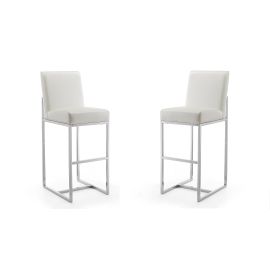 Manhattan Comfort Element 42.13 in. Pearl White and Polished Chrome Stainless Steel Bar Stool (Set of 2)