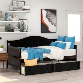 Lucky Furniture Twin Wooden Daybed with 2 drawers, Sofa Bed for Bedroom Living Room,No Box Spring Needed,Espresso