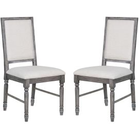 ACME Leventis Side Chair (Set-2) in Cream Linen & Weathered Gray