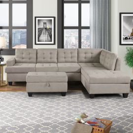 Sofa 3-Piece Sectional Sofa with Chaise Lounge and Storage Ottoman L Shape Couch Living Room Furniture(Gray)(Old Sku:SM000049EAA)
