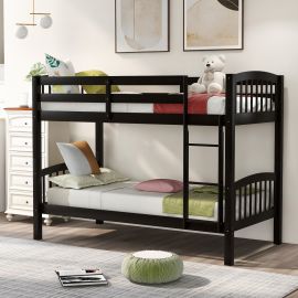 Lucky Furniture Twin Over Twin Bunk Bed with Ladder,Espresso