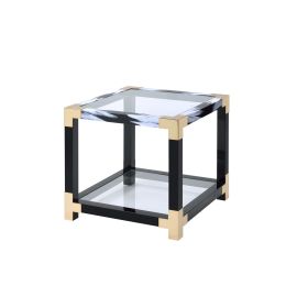 ACME Lafty End Table in White Brushed & Clear Glass