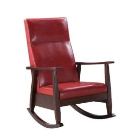 ACME Raina Rocking Chair, Red PU & Espresso Finish