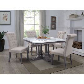 ACME Yabeina Square Dining Table , Marble Top & Gray Oak Finish