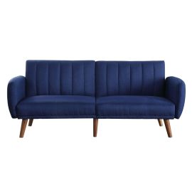 ACME Bernstein Adjustable Sofa, Blue Linen & Walnut Finish 