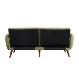 ACME Bernstein Adjustable Sofa, Green Linen & Walnut Finish 