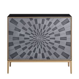 ACME Quilla Console Table in Black, Gray & Brass Finish 