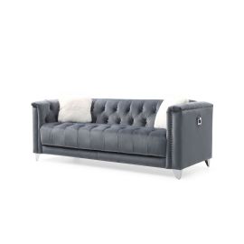 Galaxy Russell Tufted Upholstery Chair Finished in Velvet Fabric in Blue