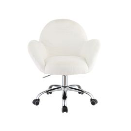 ACME Jago Office Chair in White Lapin & Chrome Finish