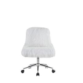 ACME Arundell II Office Chair in White Faux Fur & Chrome Finish