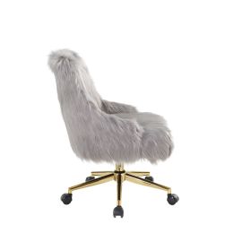 ACME Arundell II Office Chair in Gray Faux Fur & Gold Finish