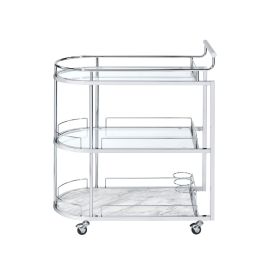 ACME Inyo Serving Cart in Clear Glass & Chrome Finish
