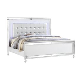 Galaxy Sterling Full Size Upholstered LED Bed made with wood in White Color