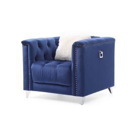 Galaxy Russell Tufted Upholstery 3 Pc Living Room Set Finished in Velvet Fabric in Blue