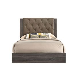 ACME Avantika Eastern King Bed, Fabric & Rustic Gray Oak