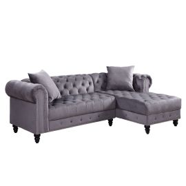 ACME Adnelis Sectional Sofa w/2 Pillows, Gray Velvet 
