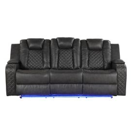 Galaxy Benz LED & Power Recliner 3 PC Made With Faux Leather in Black