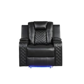 Galaxy Benz LED & Power Reclining Loveseat Made With Faux Leather in Black