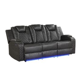Galaxy Benz LED & Power Recliner 3 PC Made With Faux Leather in Black