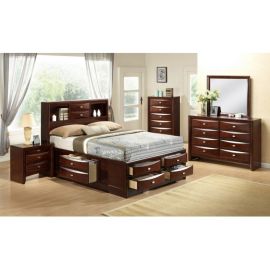 Galaxy Emily Full 6 Piece Storage Platform Bedroom Set in Cherry made with Wood