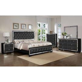 Galaxy Nora Full 5 Pc Vanity Tufted Storage Bedroom Set made with Wood In Black