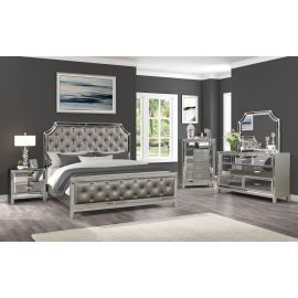 Galaxy Harmony Queen 5-N Mirror Front Bedroom set made with Wood in Silver Color
