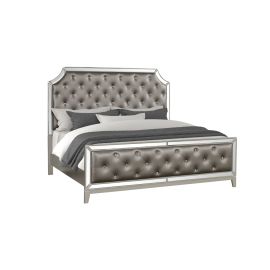 Galaxy Harmony Queen 5-N Mirror Front Bedroom set made with Wood in Silver Color
