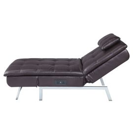 ACME Padilla Chaise Lounge w/Pillow & USB Port in Brown Fabric