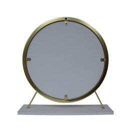 ACME Adao Vanity Mirror & Stool in Faux Fur, Mirror, White & Brass Finish 