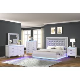 Galaxy Perla King 5 Pc Vanity LED Bedroom Set Made with Wood in Milky White