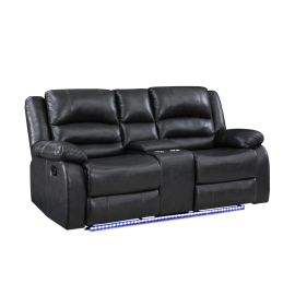Galaxy Martin Manual Reclining Sofa finished with Faux Leather/ Wood in Black