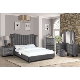 Galaxy Tulip King 4 Pc Vanity Upholstery Bedroom Set Made With Wood In Gray