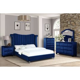 Galaxy Tulip Queen 5-N Upholstery Bedroom Set Made With Wood In Blue Color