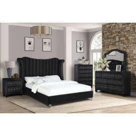 Galaxy Tulip King 6 Pc Vanity Upholstery Bedroom Set Made With Wood In Black