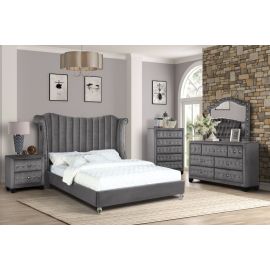 Galaxy Tulip Queen 5 Pc Upholstery Bedroom Set Made With Wood In Gray
