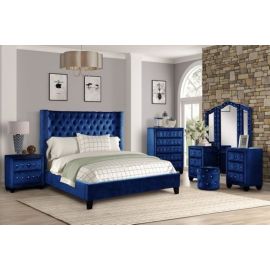 Galaxy Allen King 4 Pc Vanity Tufted Upholstery Bedroom Set made with Wood in Blue