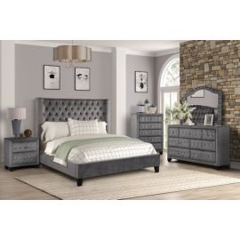 Galaxy Allen Queen 4 Pc Tufted Upholstery Bedroom Set made with Wood in Gray
