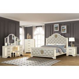 Galaxy Jasmine Queen 5-N Pc Unique LED Bedroom Set made with Wood in Beige