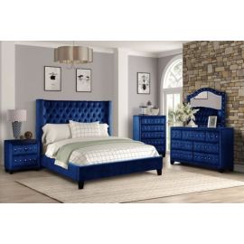 Galaxy Allen King 5-N Pc Tufted Upholstery Bedroom Set made with Wood in Blue