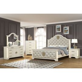 Galaxy Jasmine King 4 Pc Unique LED Bedroom Set made with Wood in Beige