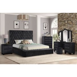 Galaxy Nora Full 6 Pc Tufted Storage Bedroom Set made with Wood in Black