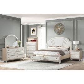 Galaxy Tiffany Queen 5-N PC Bed Room Set Made with wood in Ivory & Champagne Gold Color