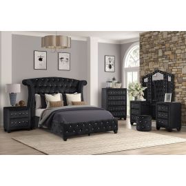 Galaxy Sophia Queen 5 Pc Vanity Upholstery Bedroom Set Made With Wood in Black