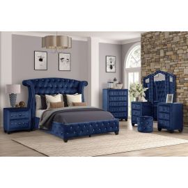 Galaxy Sophia Queen 6 Pc Vanity Upholstery Bedroom Set Made With Wood in Gray