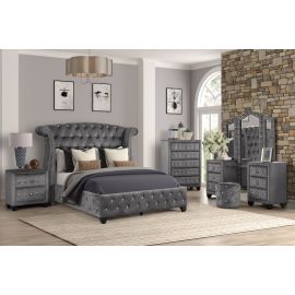 Galaxy Sophia Full 5 Pc Vanity Upholstery Bedroom Set Made With Wood in Gray